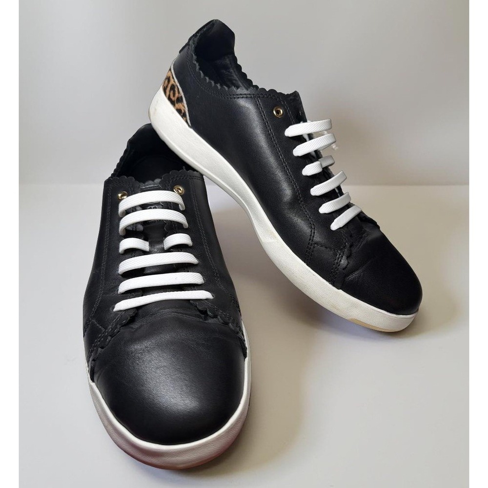 Cole Haan Grand OS Scalloped Leather & Animal Print Sneakers Women's Size 10b